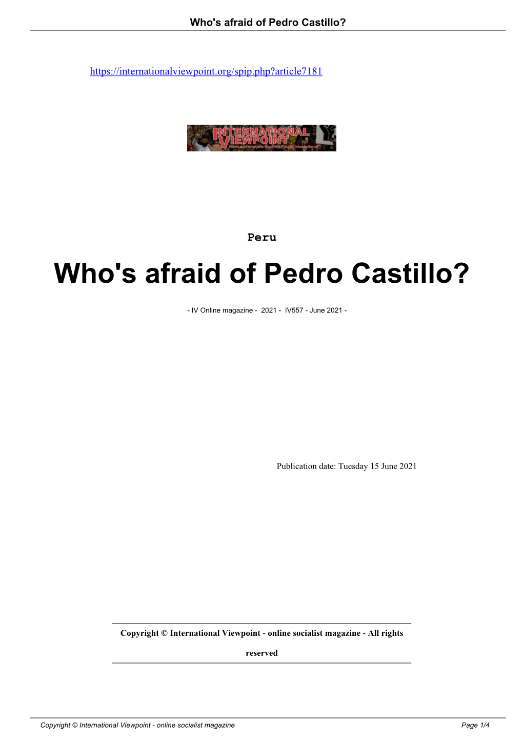 Who's Afraid of Pedro Castillo?