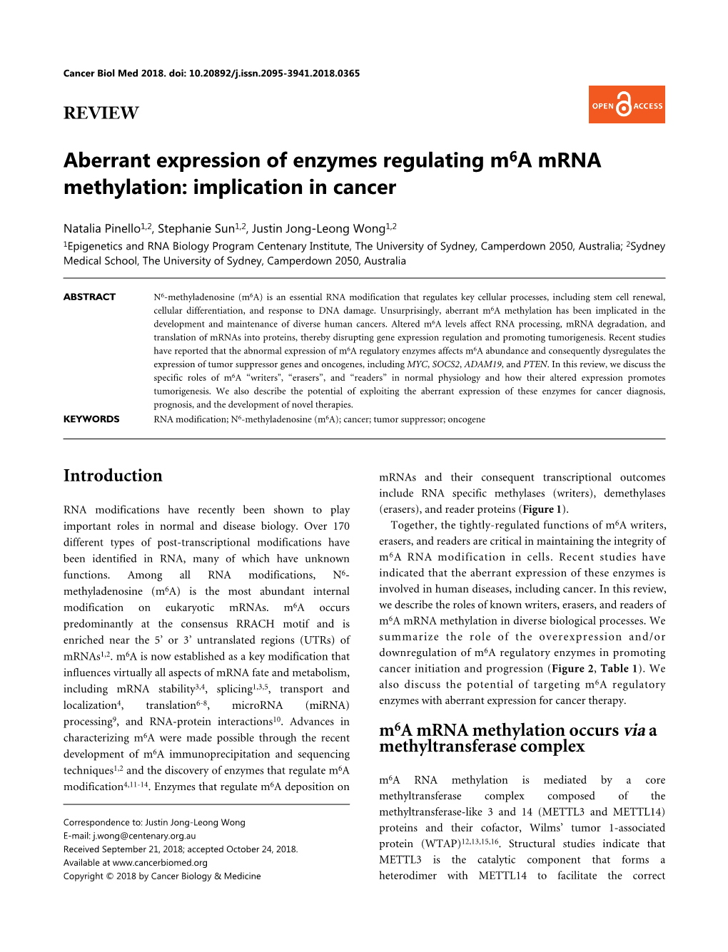Aberrant Expression of Enzymes Regulating M6a Mrna Methylation: Implication in Cancer