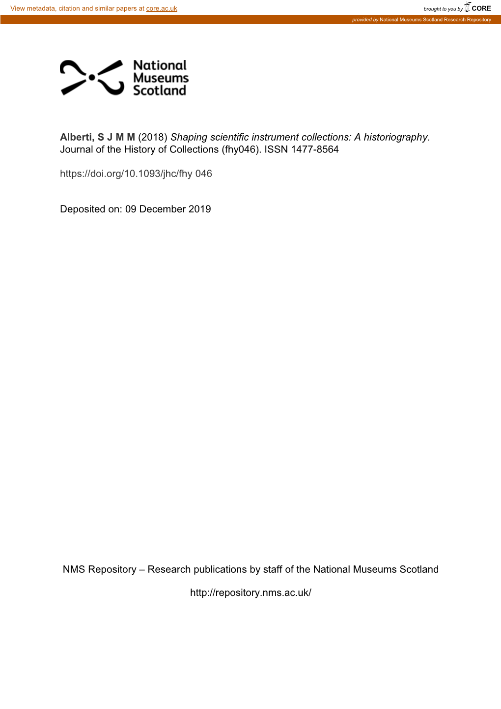 Shaping Scientific Instrument Collections: a Historiography