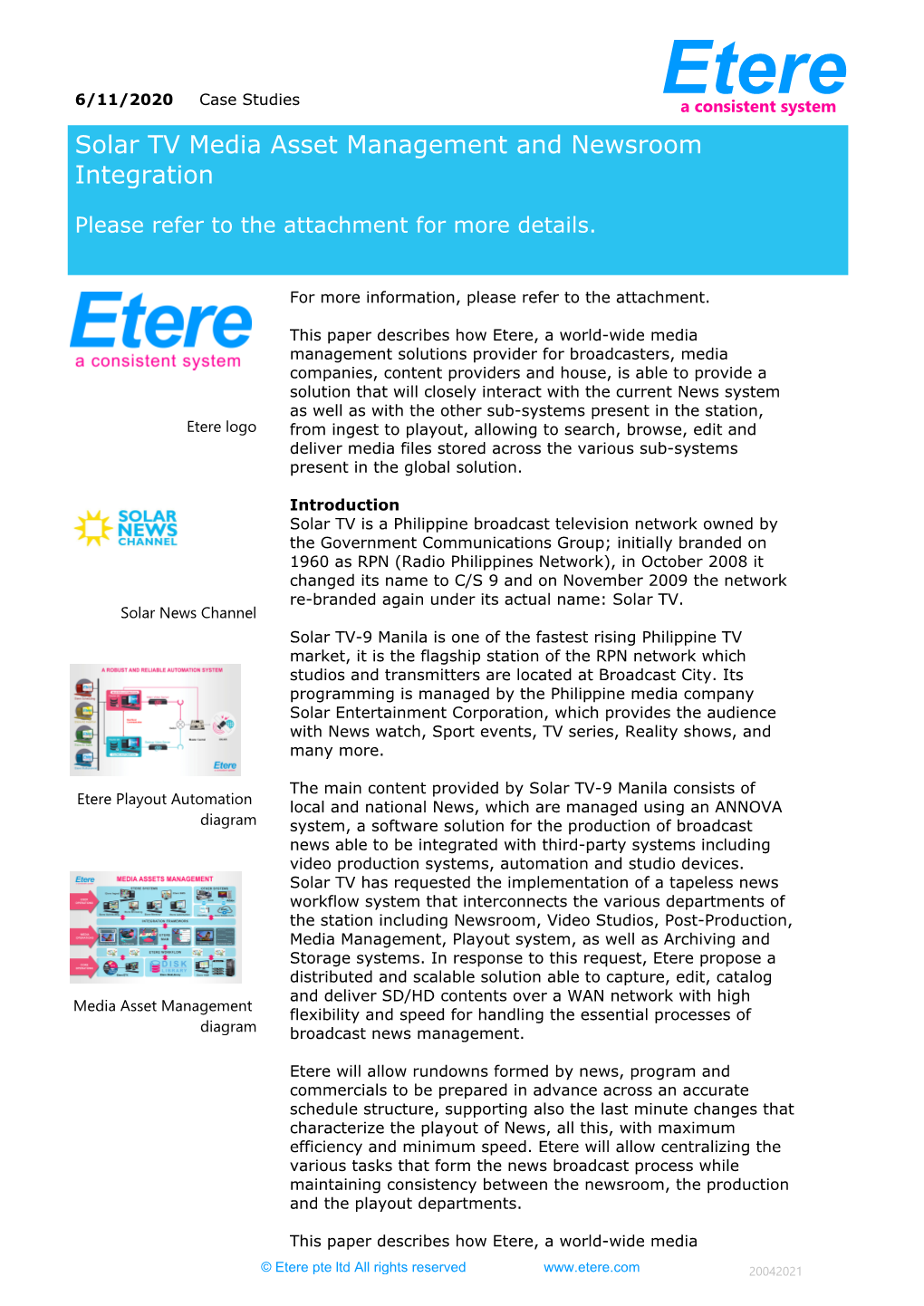 Solar TV Media Asset Management and Newsroom Integration