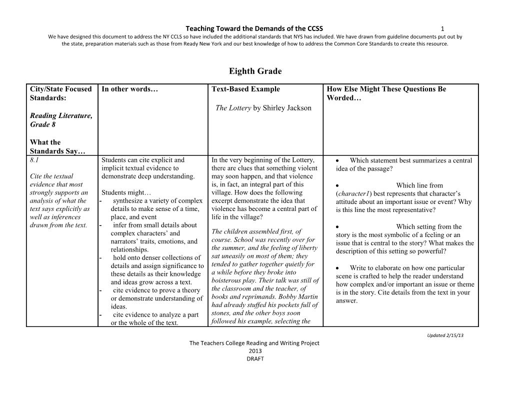 Teaching Toward the Demands of the CCSS 1 s2