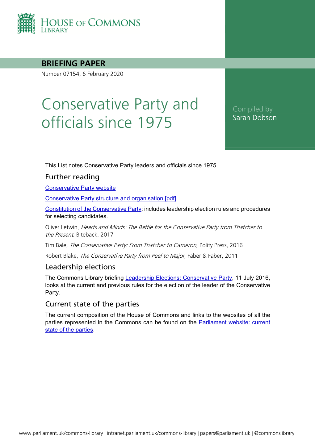 Conservative Party Leaders and Officials Since 1975