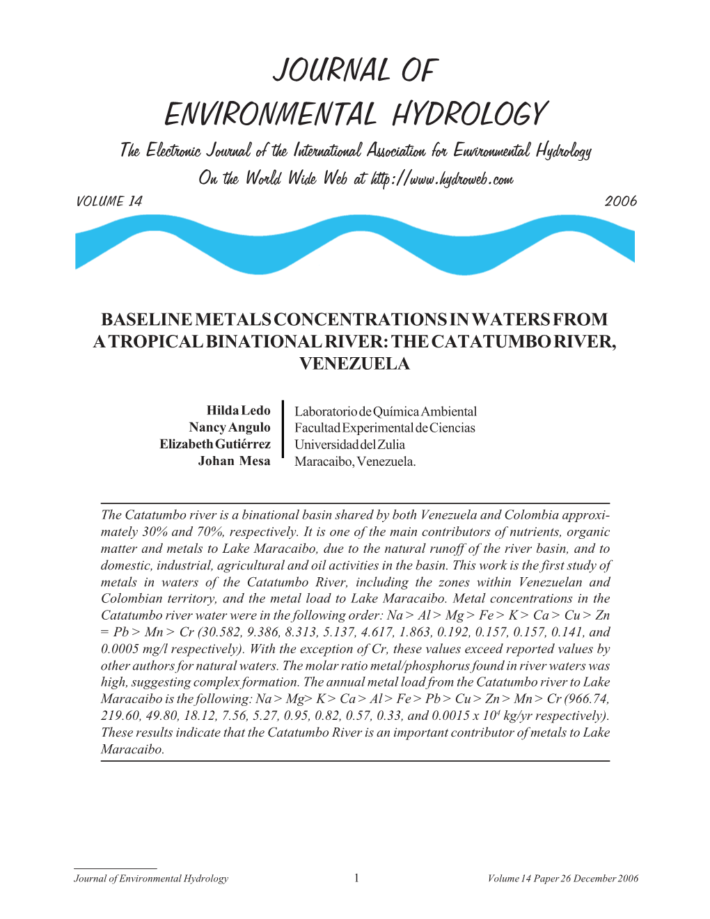 Journal of Environmental Hydrology