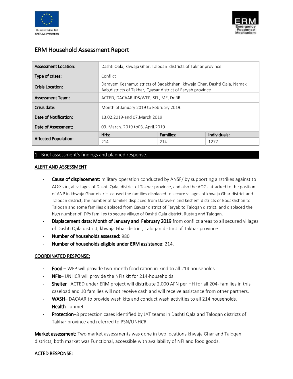 ERM Household Assessment Report