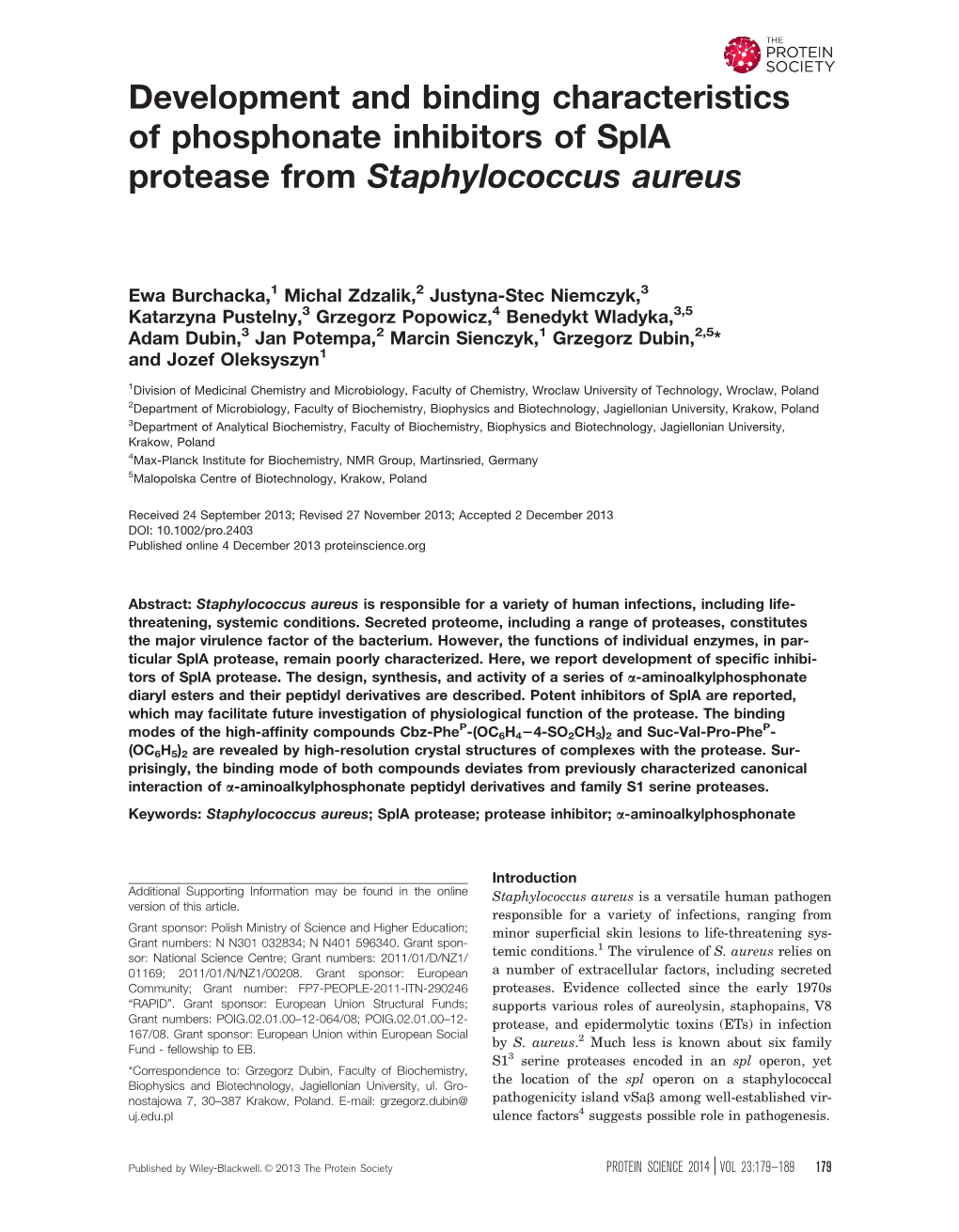 Development and Binding Characteristics of Phosphonate Inhibitors of Spla Protease from Staphylococcus Aureus