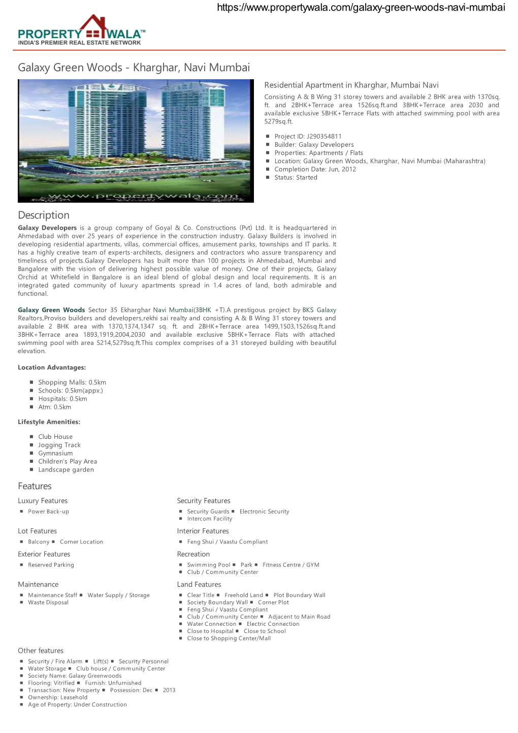 Galaxy Green Woods - Kharghar, Navi Mumbai Residential Apartment in Kharghar, Mumbai Navi Consisting a & B Wing 31 Storey Towers and Available 2 BHK Area with 1370Sq