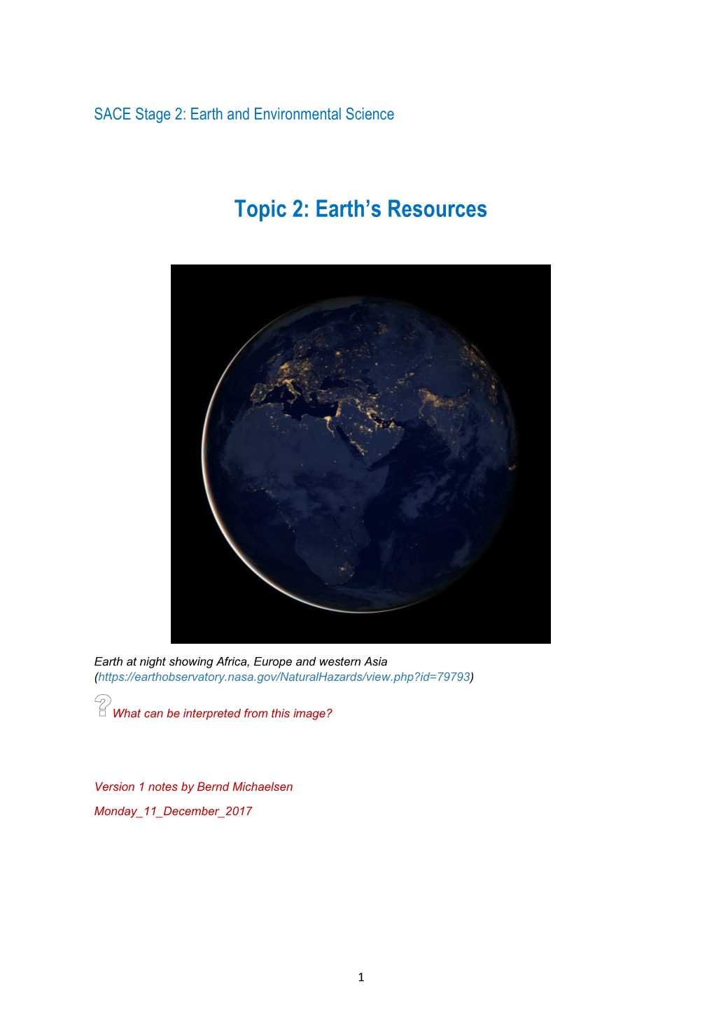 Stage 2 Topic 2 Earth's Resources