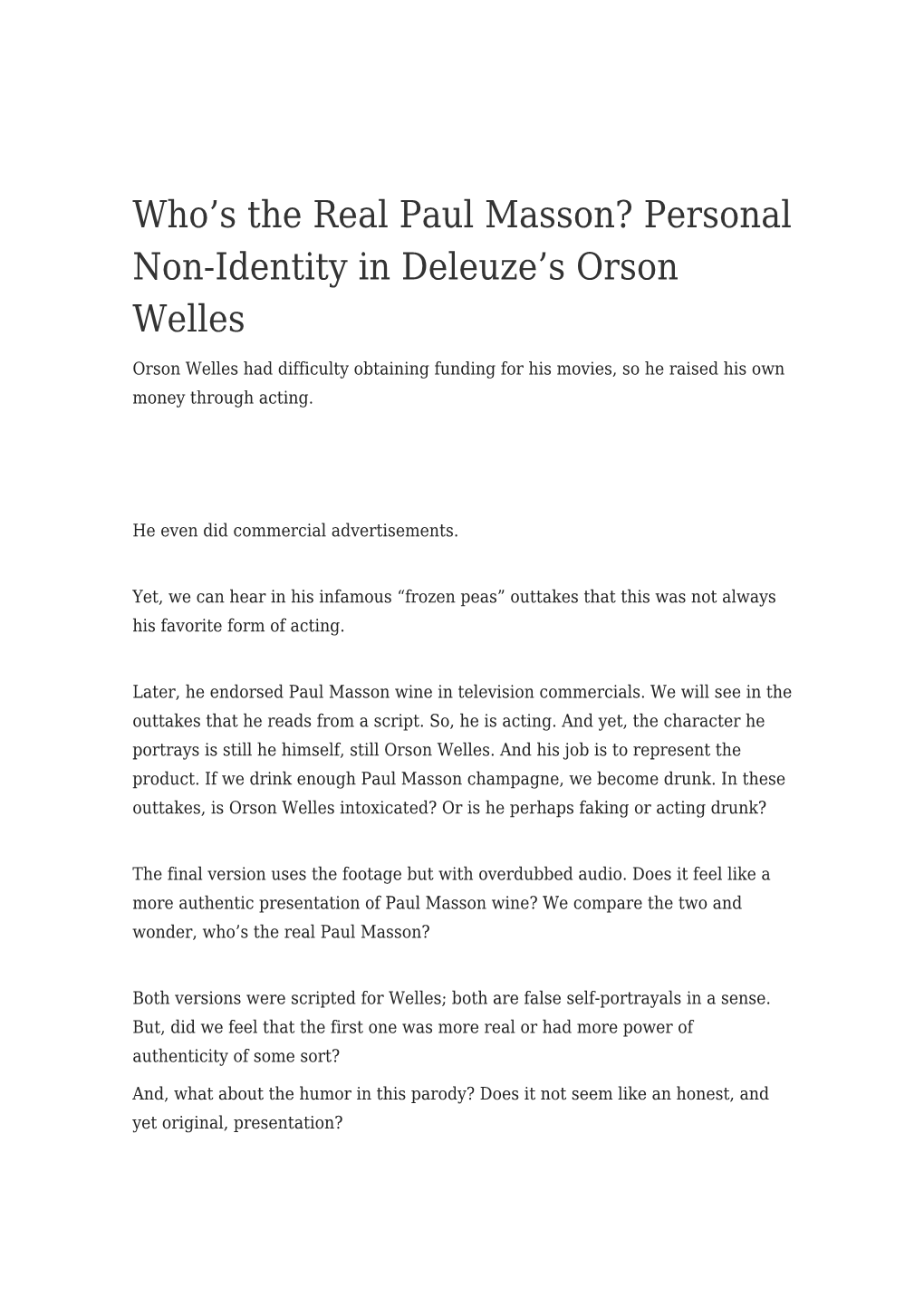 Who's the Real Paul Masson? Personal Non-Identity in Deleuze's