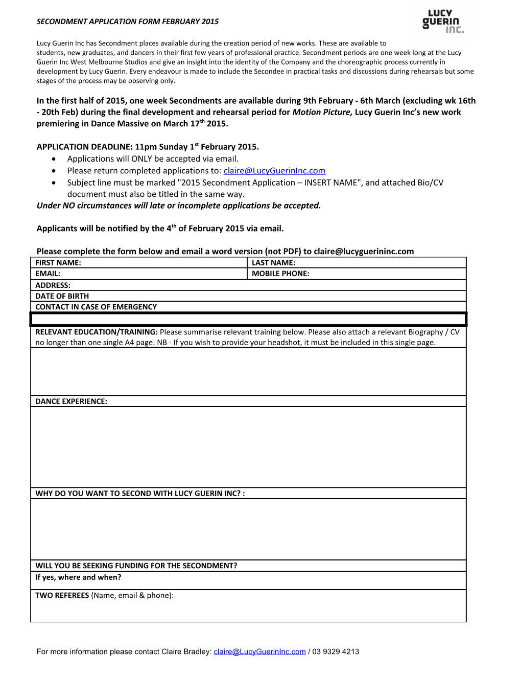 Secondment Application Form February 2015