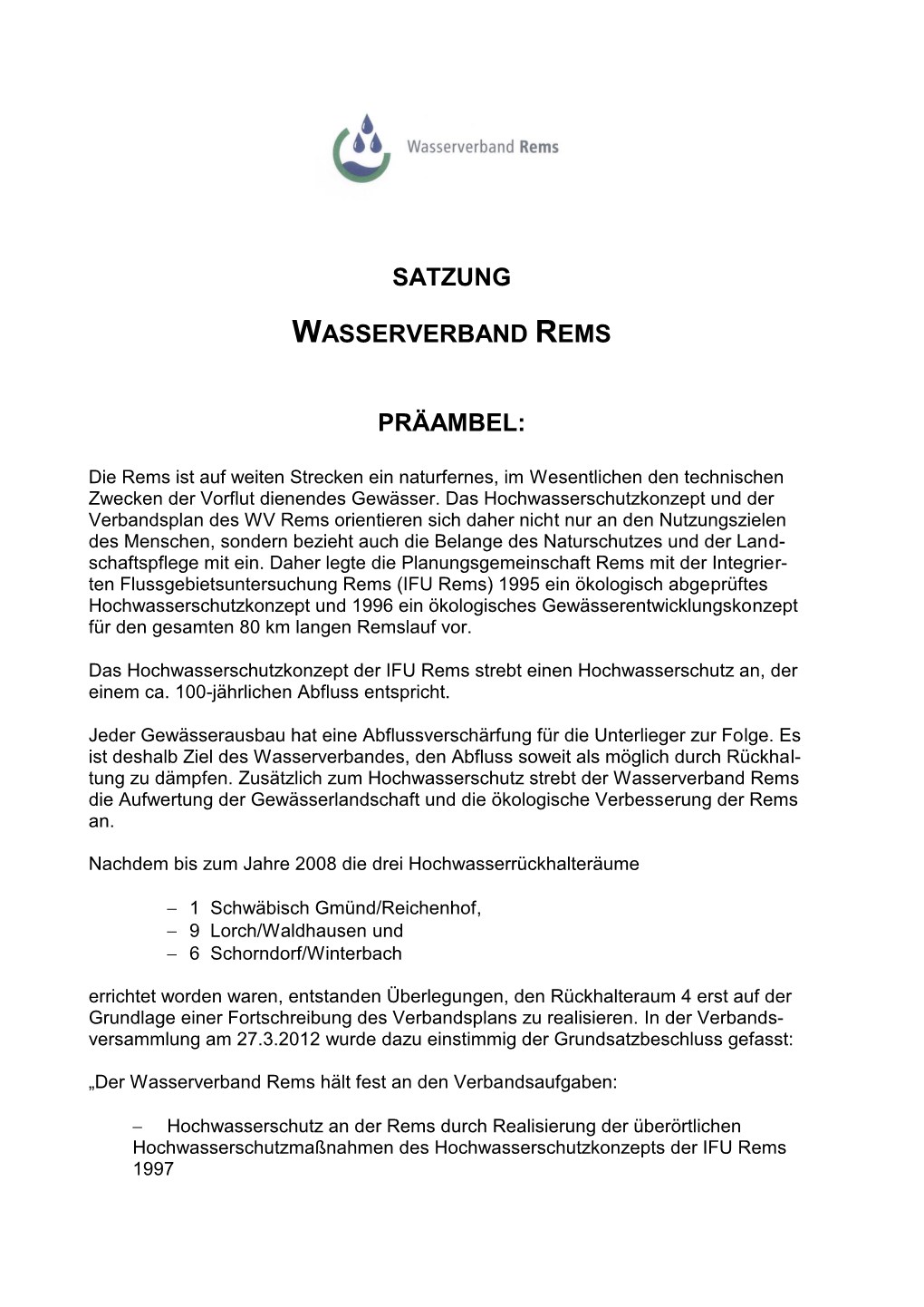 Satzung Wasserverband Rems Präambel