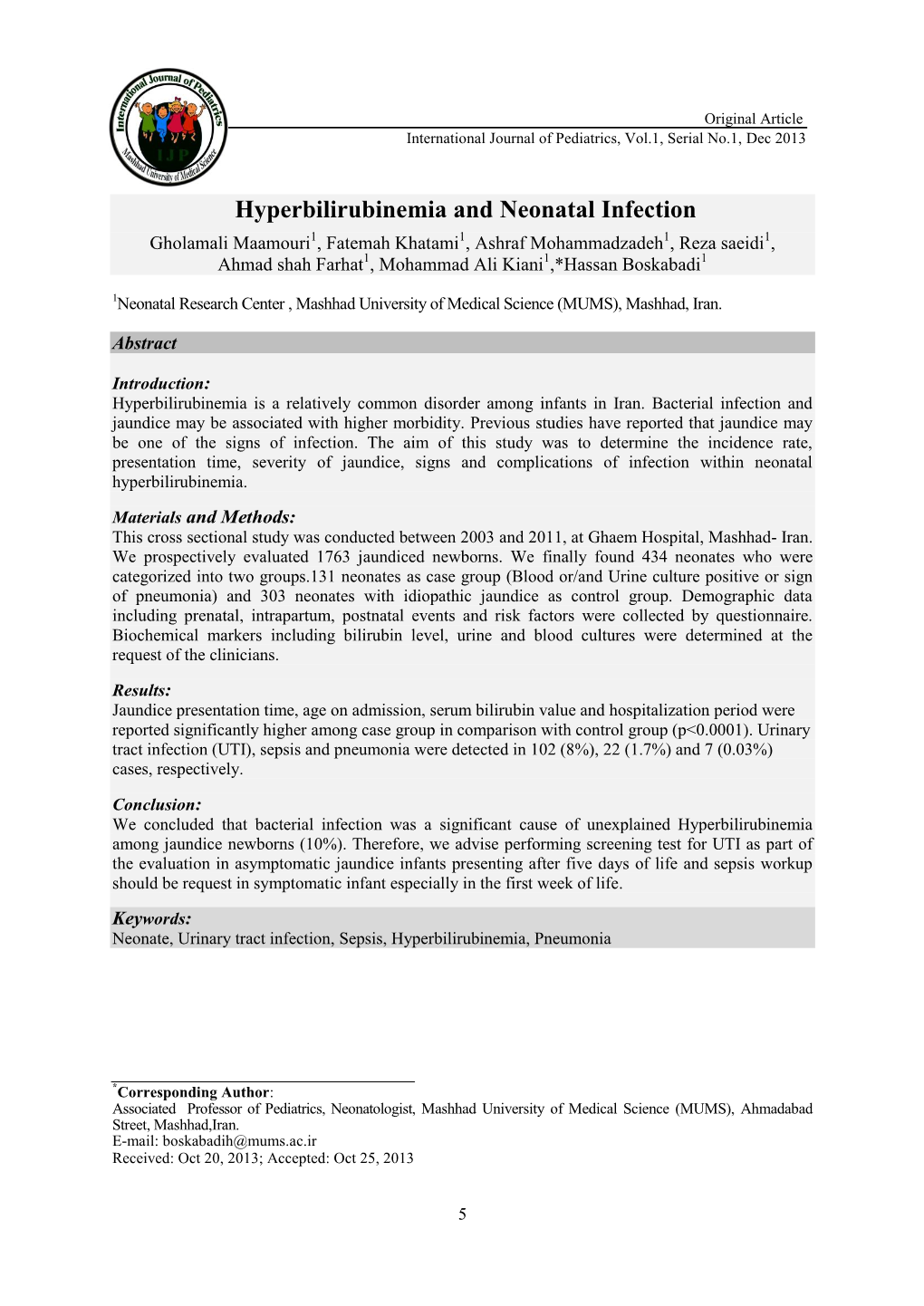 Hyperbilirubinemia and Neonatal Infection