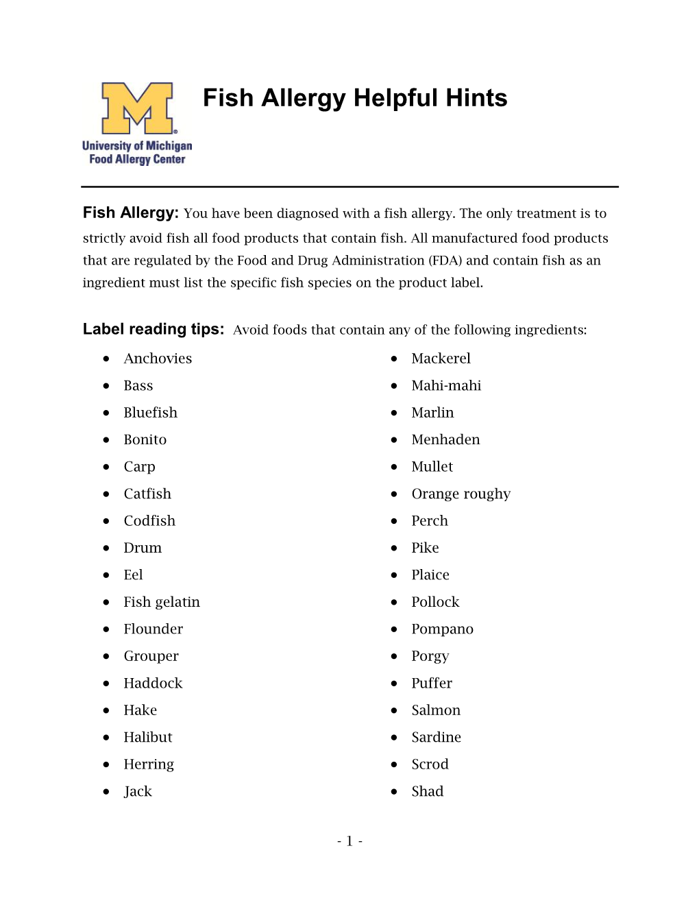 Fish Allergy Helpful Hints