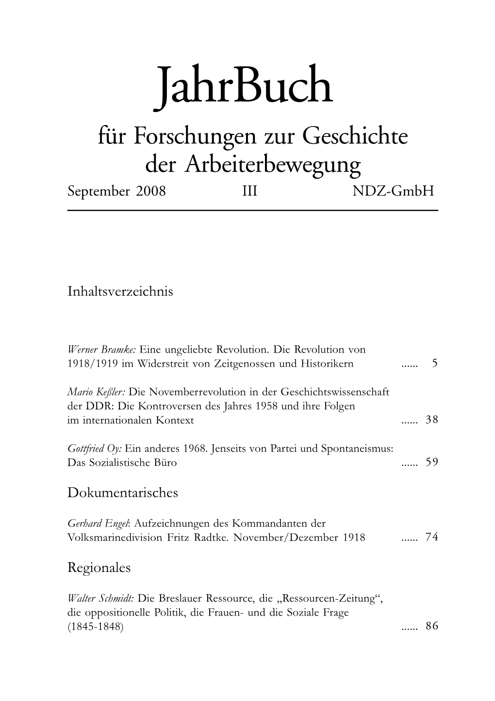Jahrbuch Für Forschungen Zur Geschichte Der Arbeiterbewegung September 2008 III NDZ-Gmbh