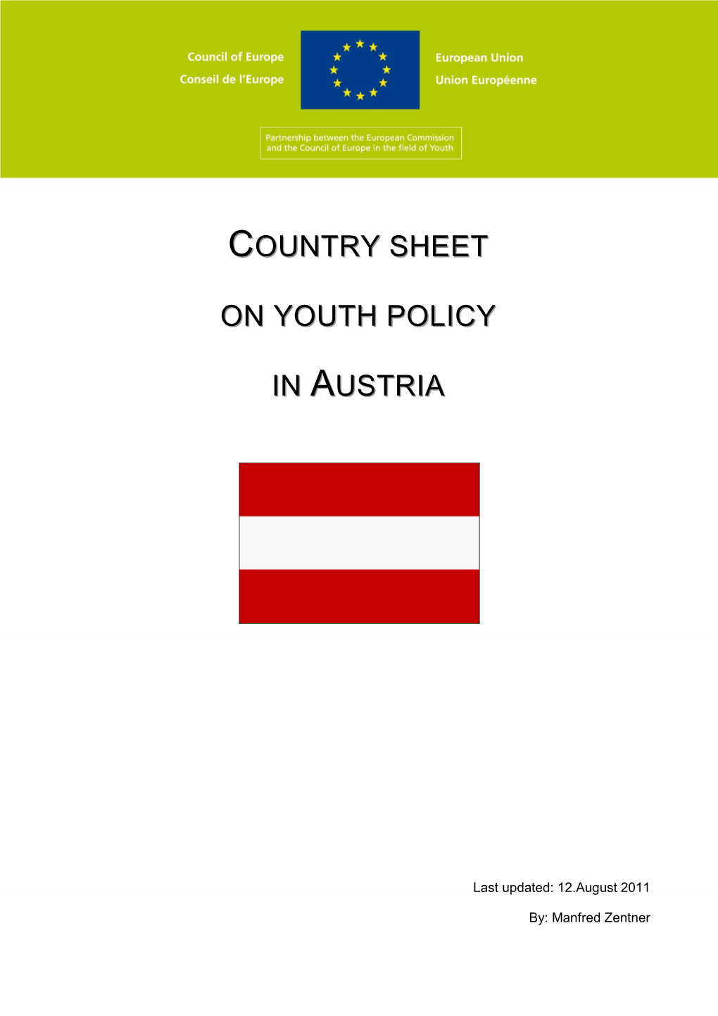 Country Sheet on Youth Policy in Austria - 0 - TABLE of CONTENTS