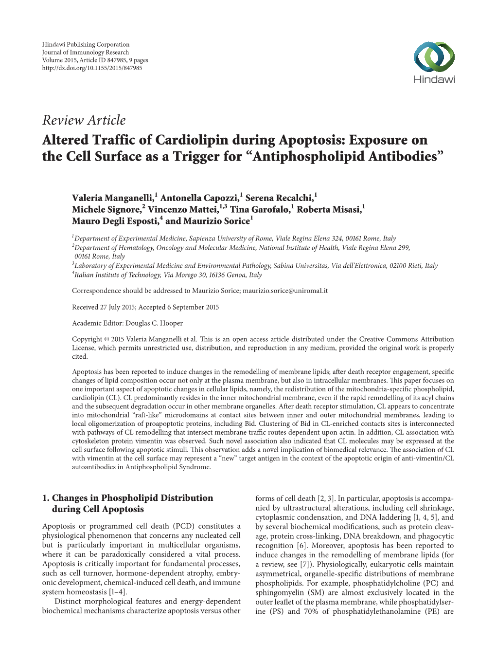 Altered Traffic of Cardiolipin During Apoptosis: Exposure on the Cell Surface As a Trigger for (Antiphospholipid Antibodies)