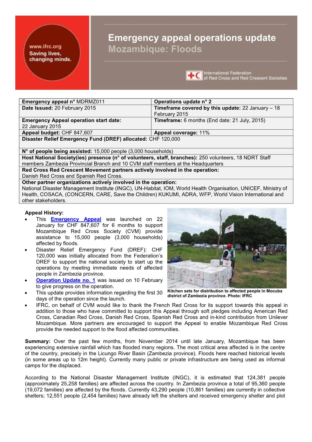 Emergency Appeal Operations Update Mozambique: Floods