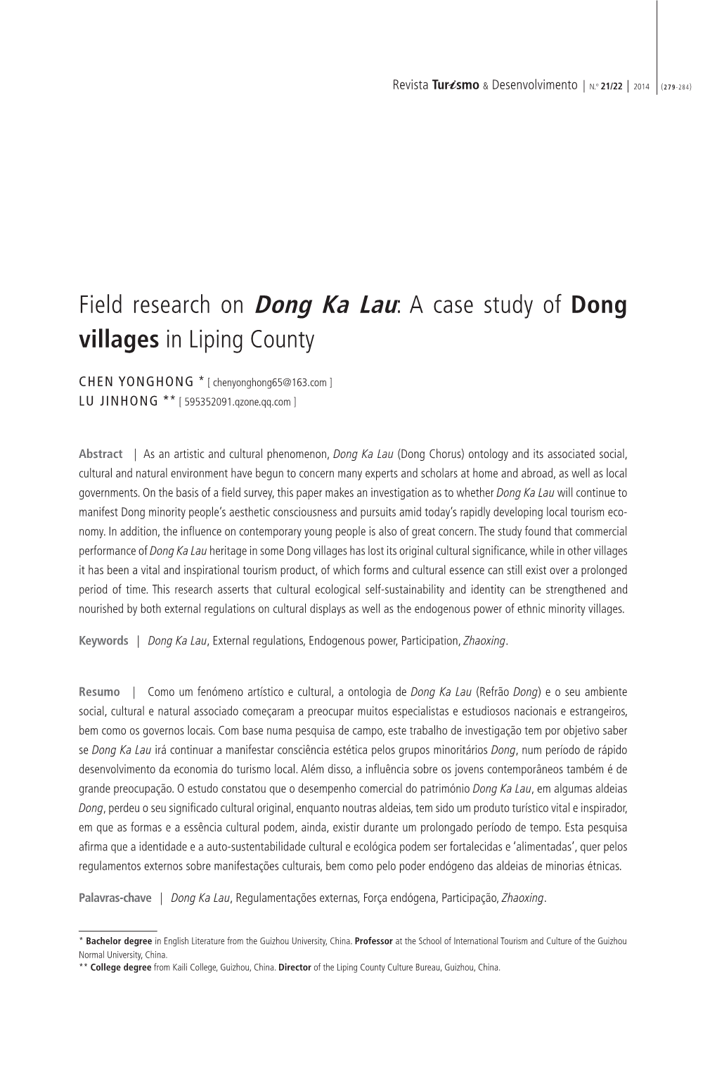 Field Research on Dong Ka Lau: a Case Study of Dong Villages in Liping County