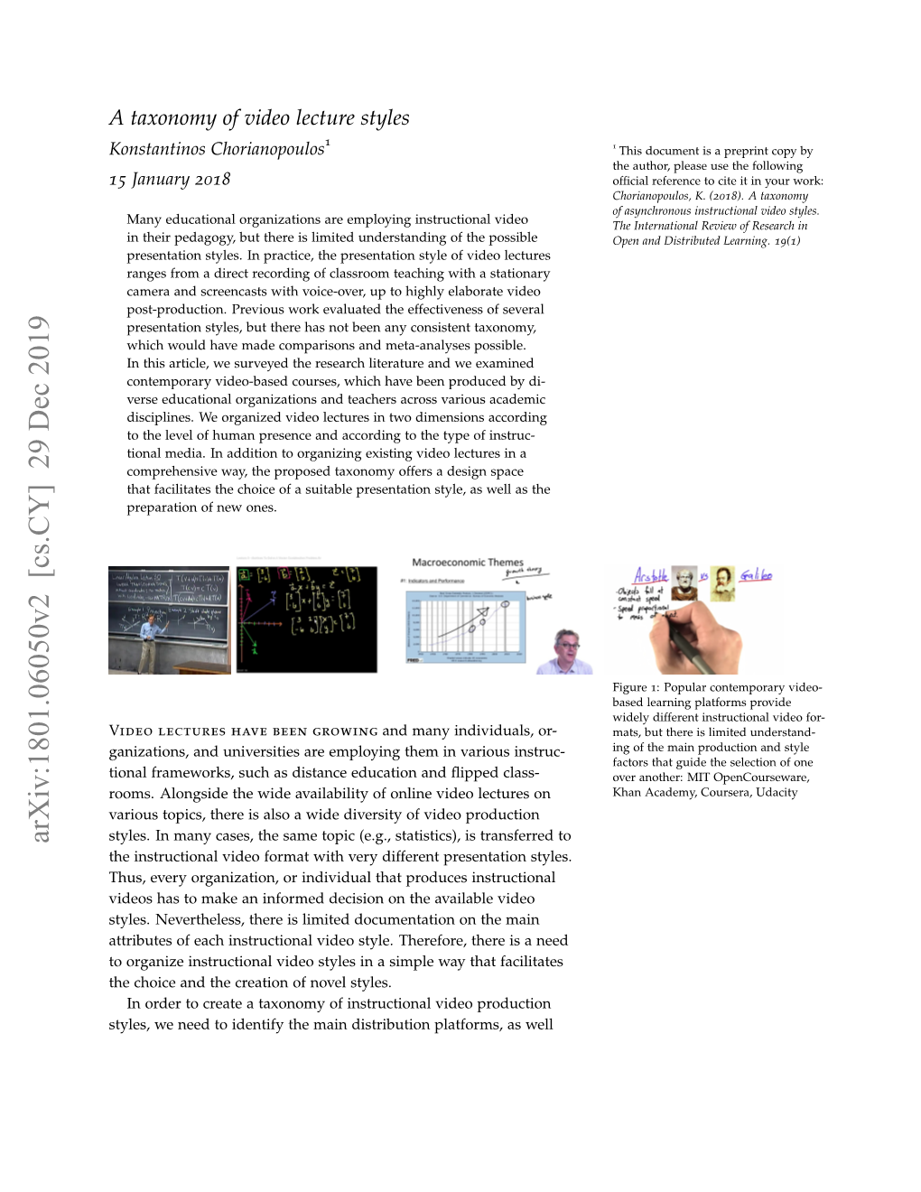 A Taxonomy of Video Lecture Styles