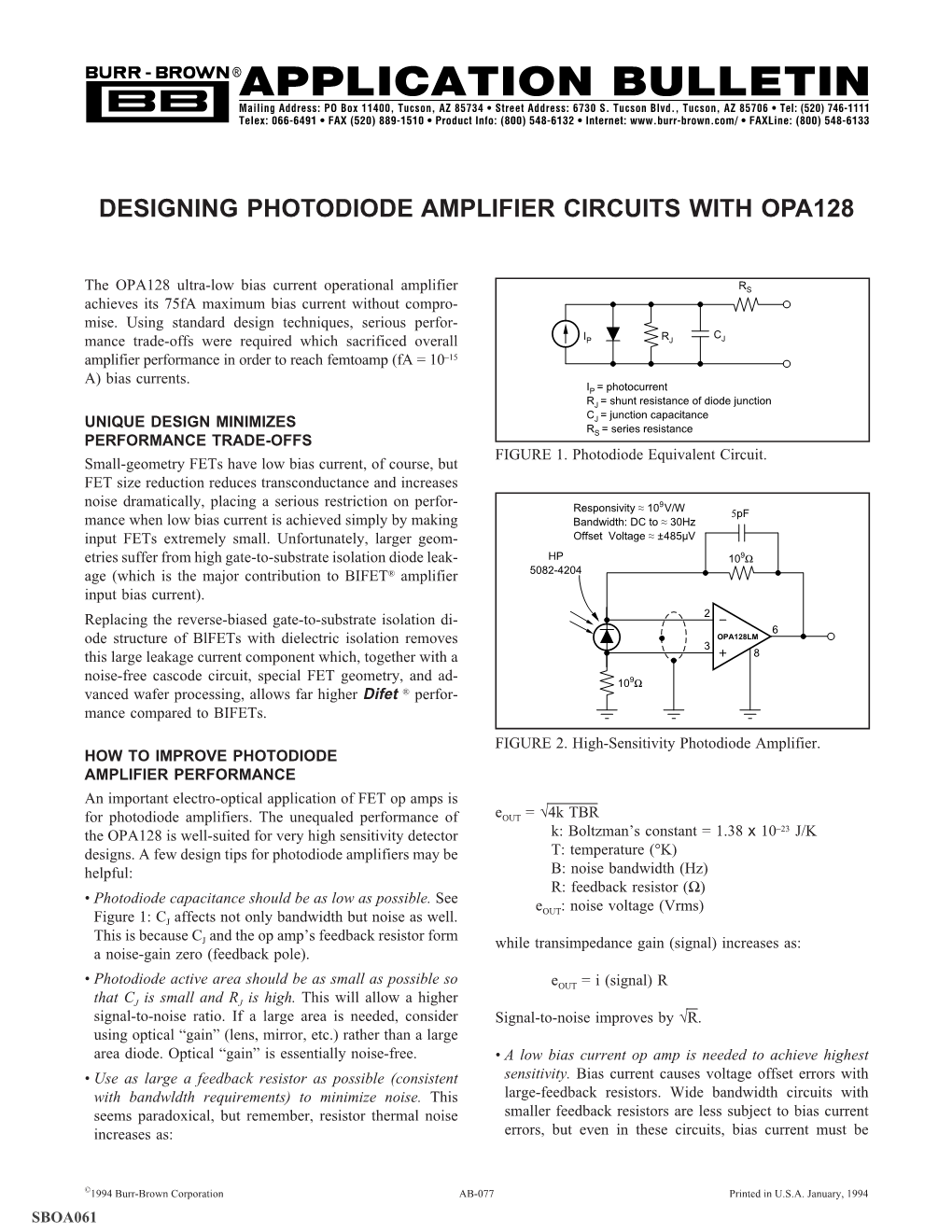 Designing Photodiode Amplifier Circuits with Opa128