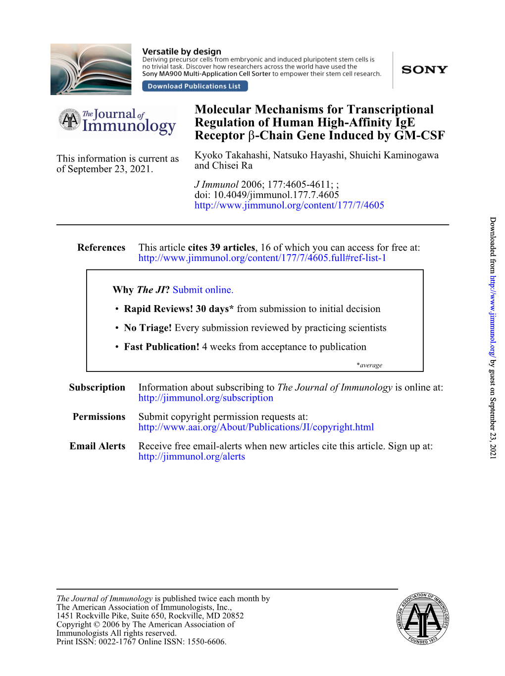 Chain Gene Induced by GM-CSF Β Receptor Regulation of Human High-Affinity Ige Molecular Mechanisms for Transcriptional