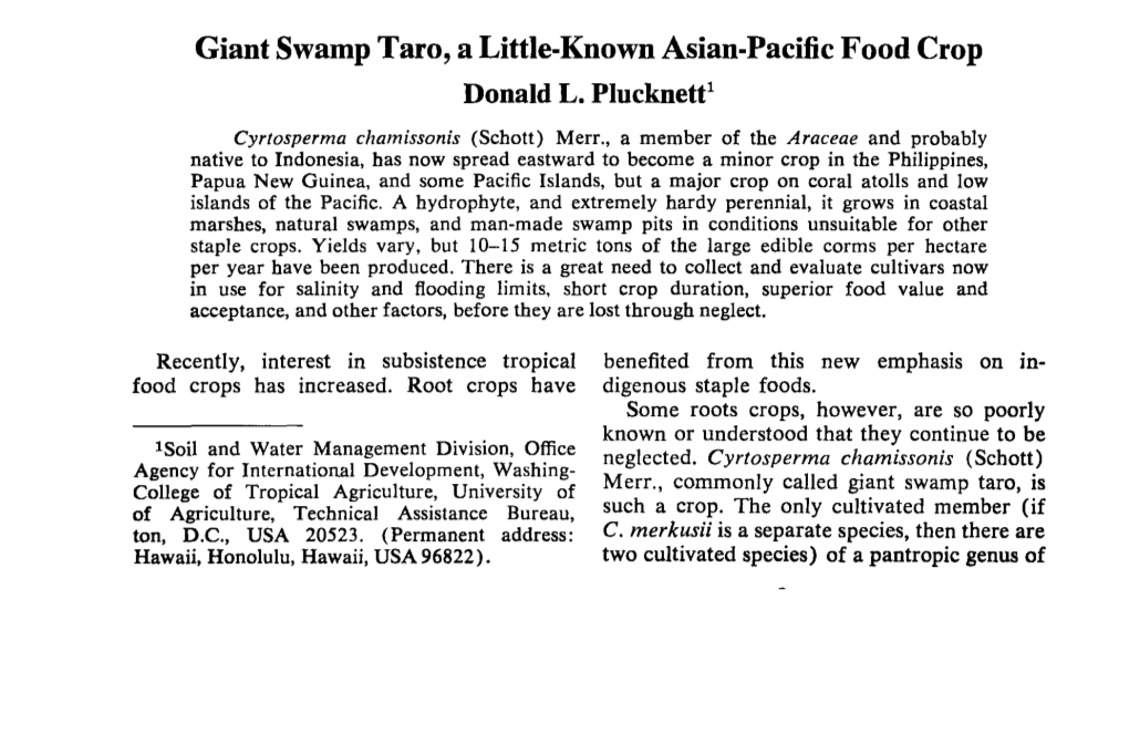 Giant Swamp Taro, a Little-Known Asian-Pacific Food Crop Donald L