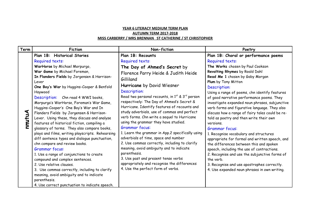 Long Term Plan Y2 (NB Some Parts of This Overview Are in Outline Only at This Stage s2