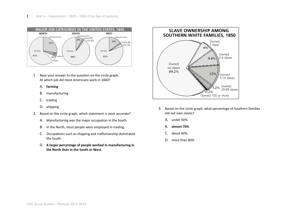 11 Unit 5 Assessment - 1820 1850 (The Age of Jackson)