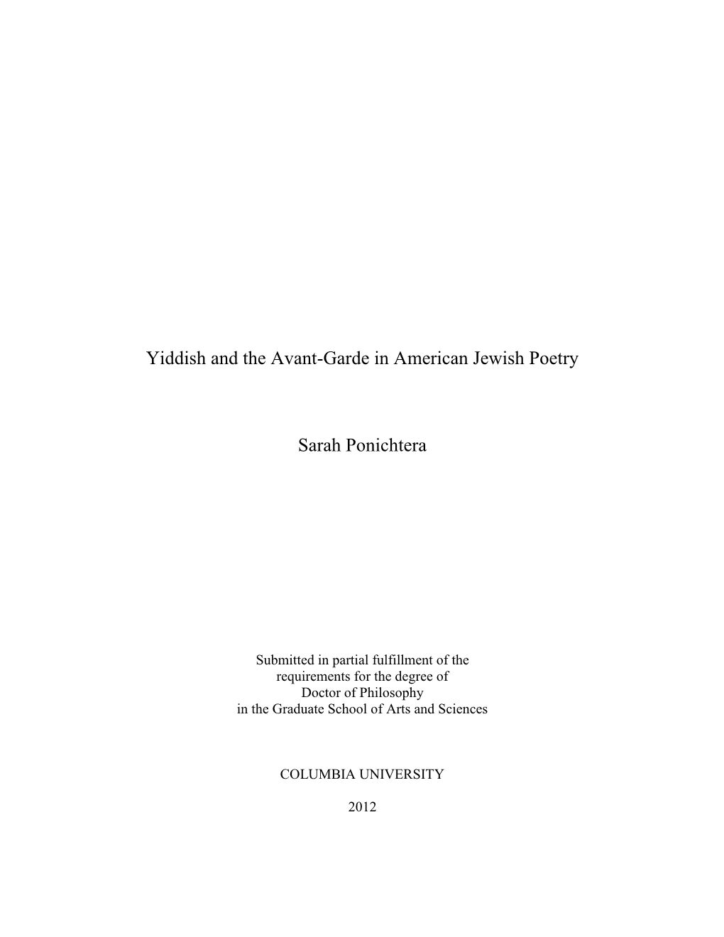 Yiddish and the Avant-Garde in American Jewish Poetry Sarah