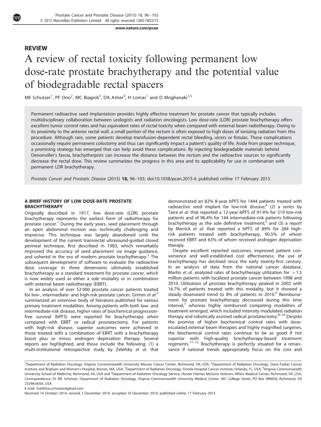 A Review of Rectal Toxicity Following Permanent Low Dose-Rate Prostate Brachytherapy and the Potential Value of Biodegradable Rectal Spacers