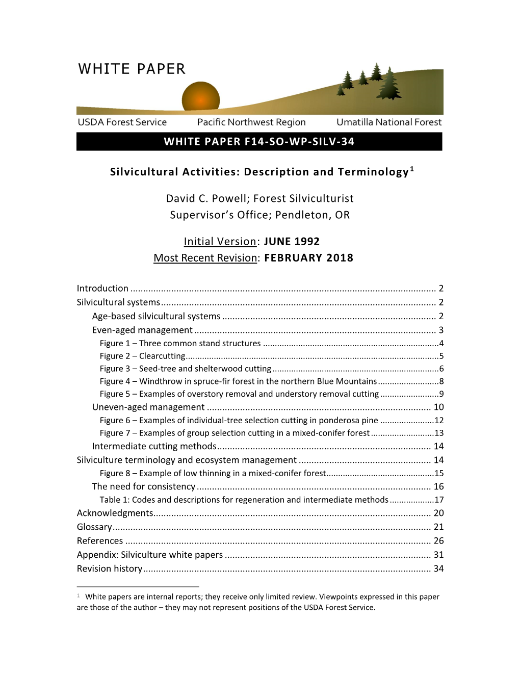 Silvicultural Activities: Description and Terminology 1