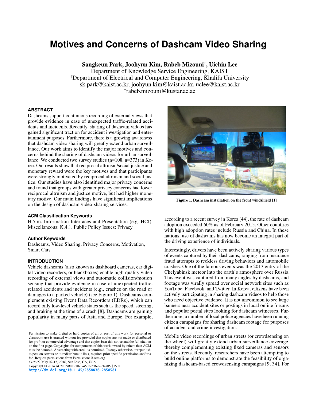 Motives and Concerns of Dashcam Video Sharing