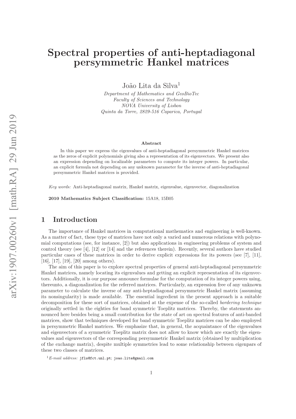 Spectral Properties of Anti-Heptadiagonal Persymmetric