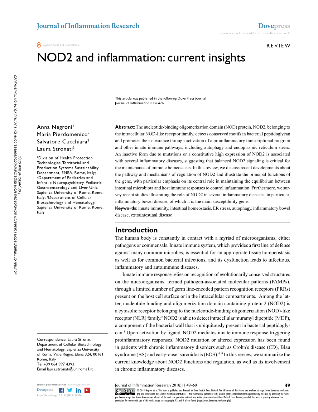 NOD2 and Inflammation: Current Insights