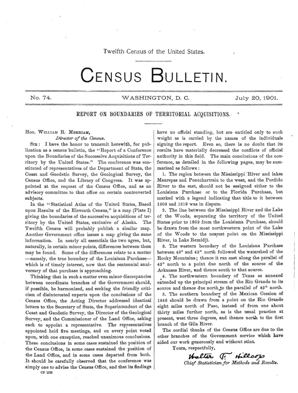 Bulletin 74. Report on Boundaries of Territorial Acquisitions