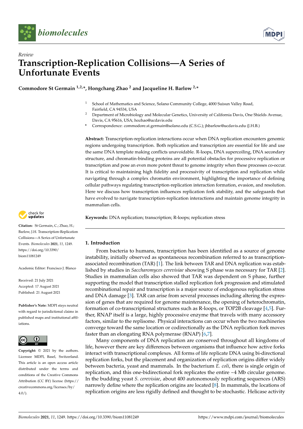 Transcription-Replication Collisions—A Series of Unfortunate Events