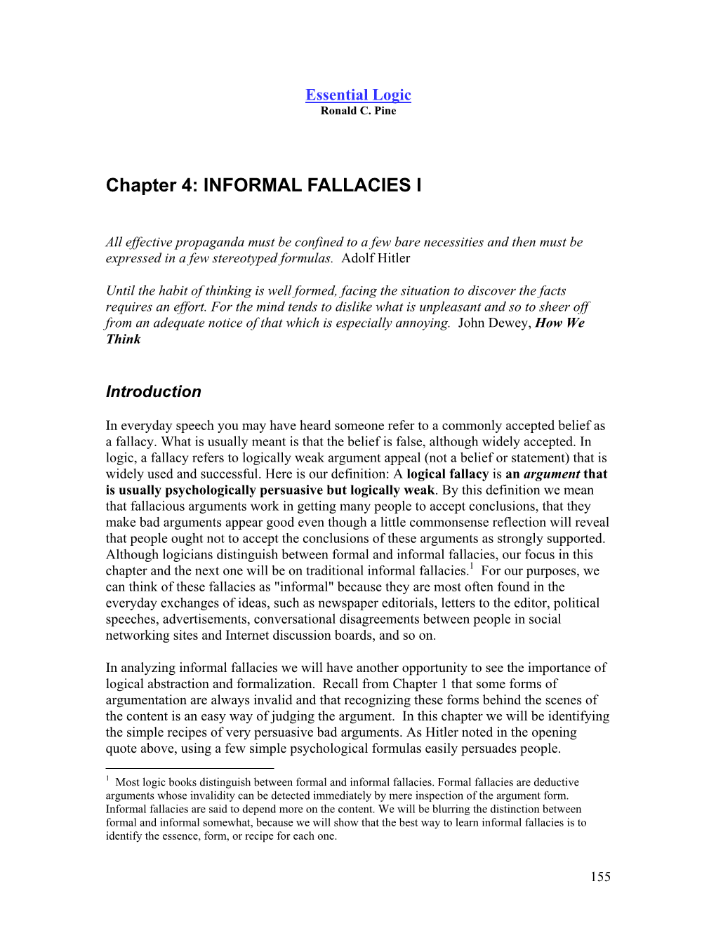 Chapter 4: INFORMAL FALLACIES I