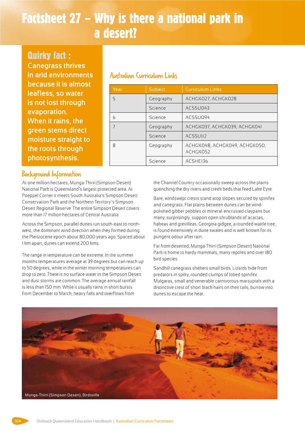 Factsheet 27 – Why Is There a National Park in a Desert?