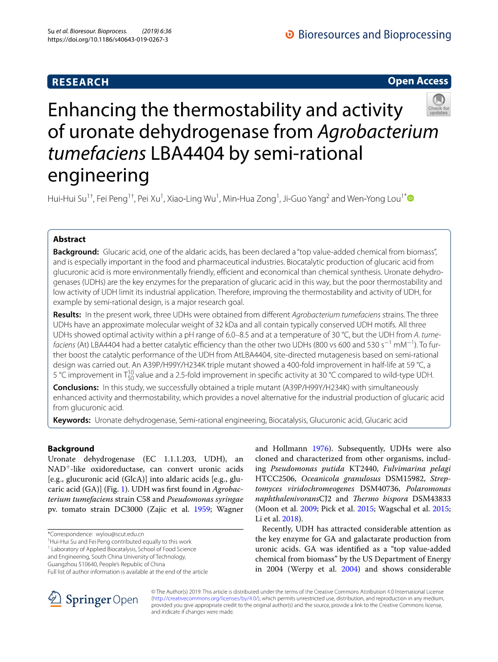 Enhancing the Thermostability and Activity of Uronate Dehydrogenase from Agrobacterium Tumefaciens LBA4404 by Semi-Rational Engi