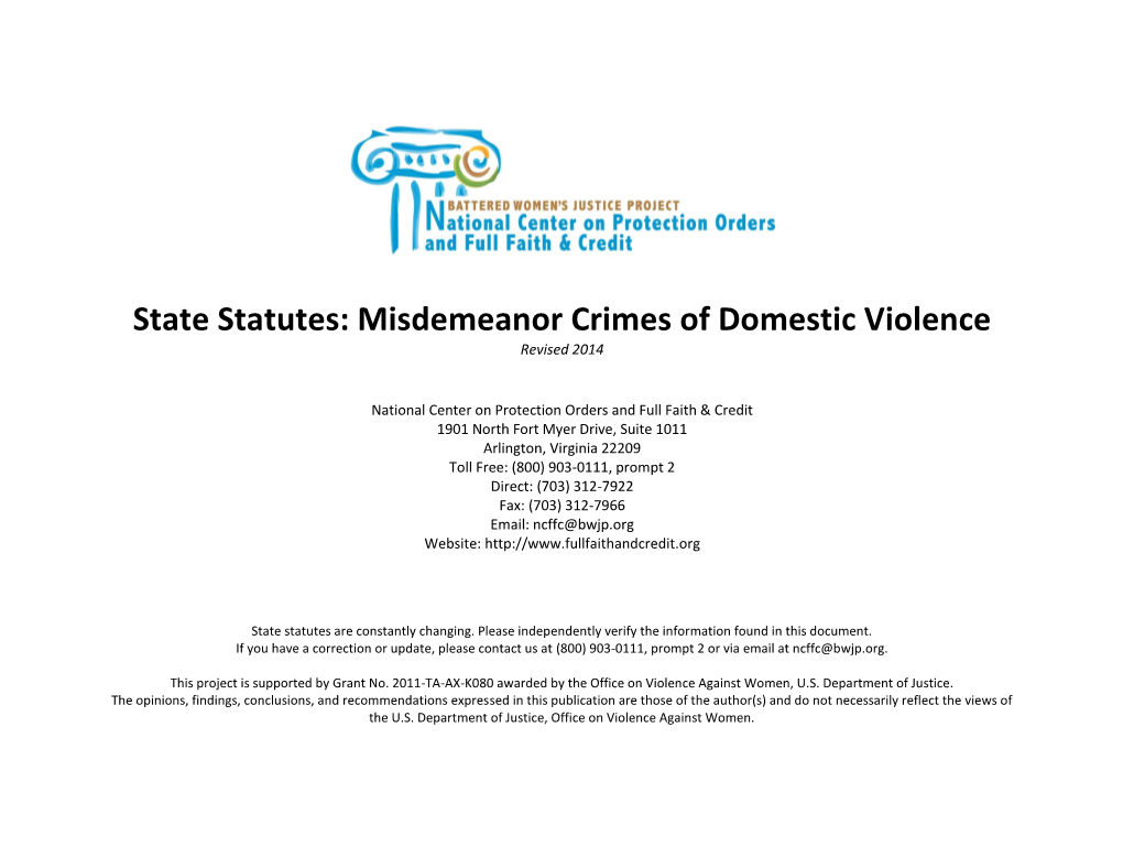Misdemeanor Crimes of Domestic Violence Revised 2014