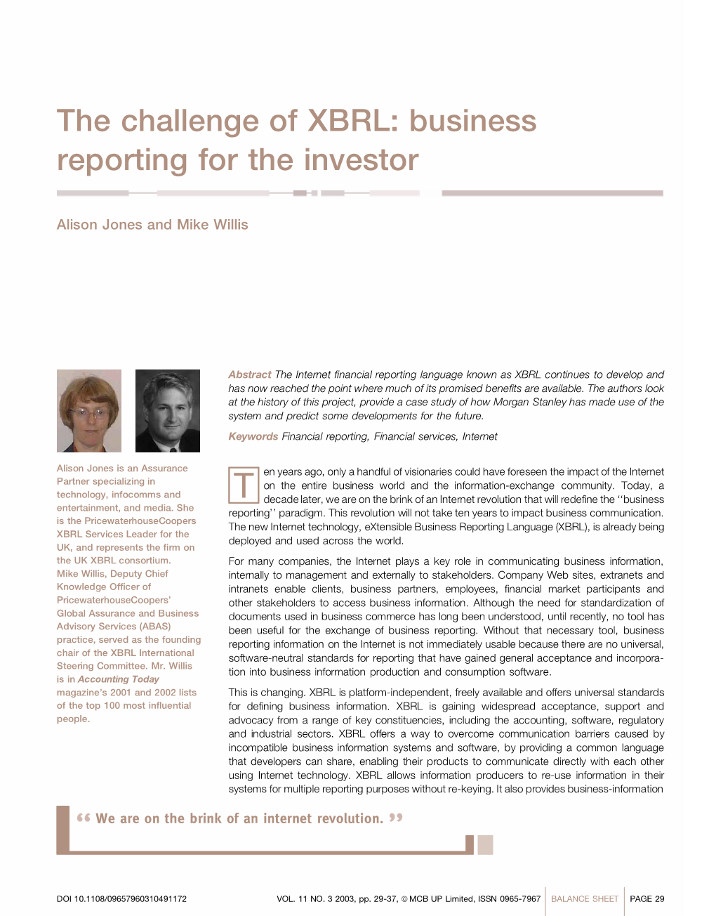 The Challenge of XBRL: Business Reporting for the Investor