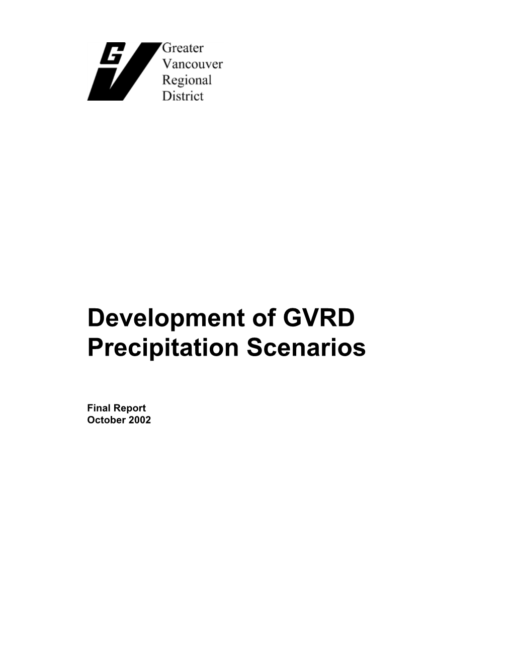 Development of GVRD Precipitation Scenarios