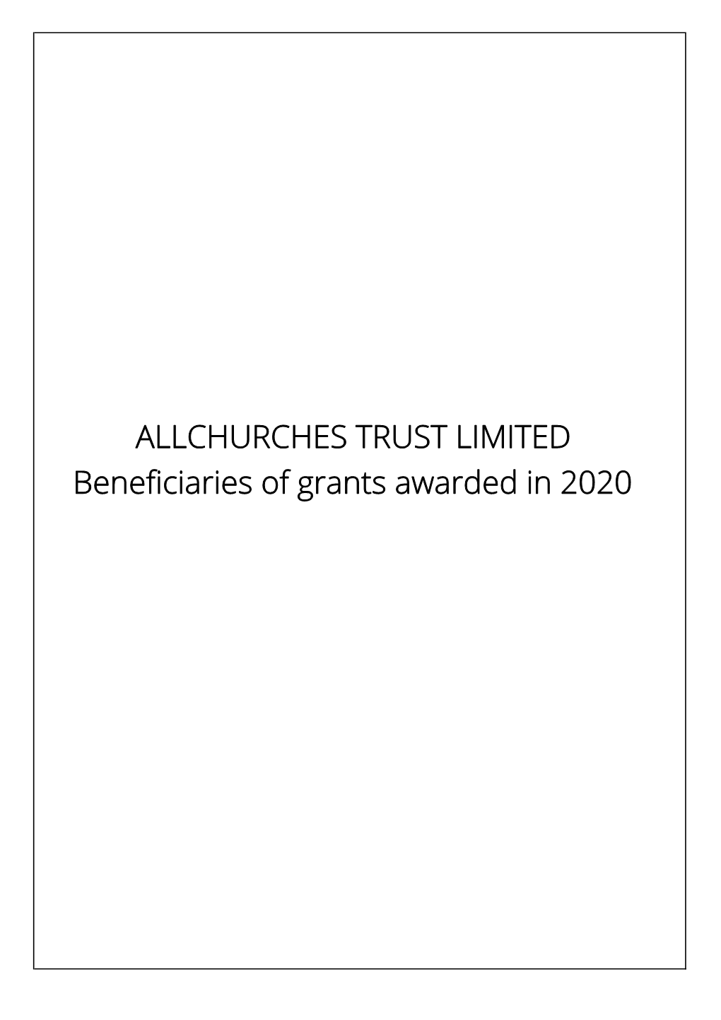 Allchurches Trust Beneficiaries 2020