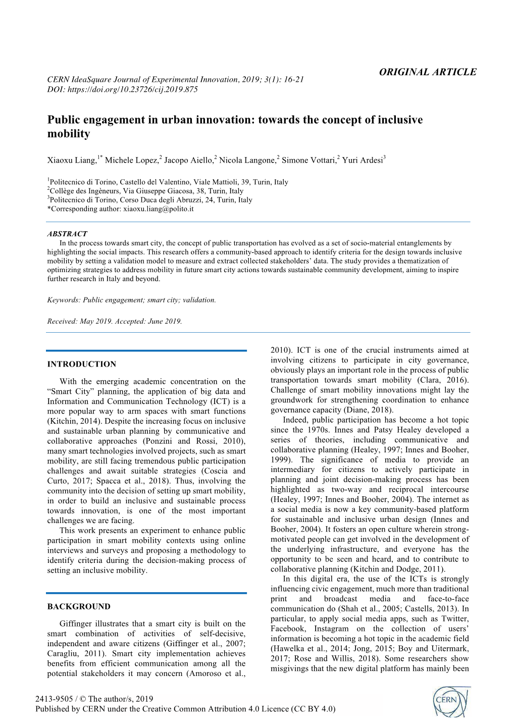 Public Engagement in Urban Innovation: Towards the Concept of Inclusive Mobility