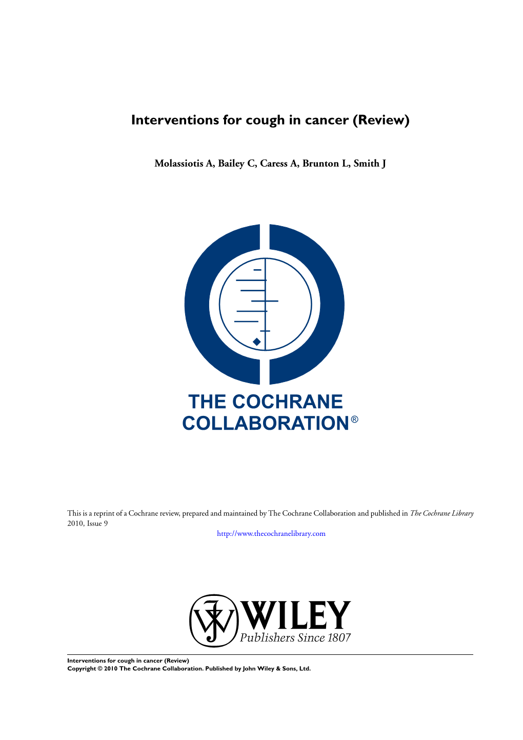 Interventions for Cough in Cancer (Review)