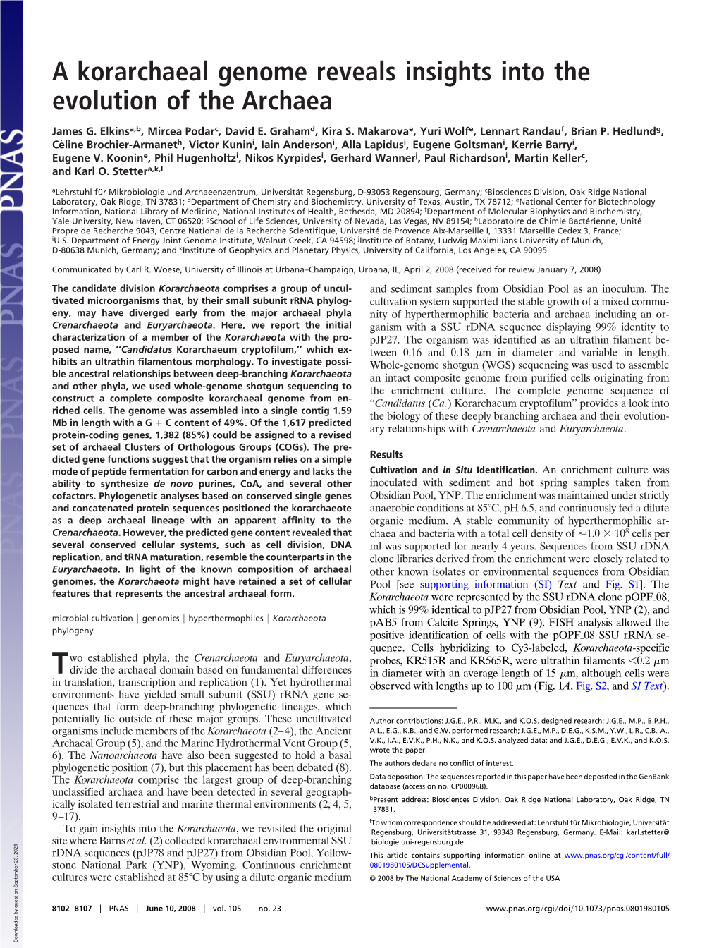 A Korarchaeal Genome Reveals Insights Into the Evolution of the Archaea