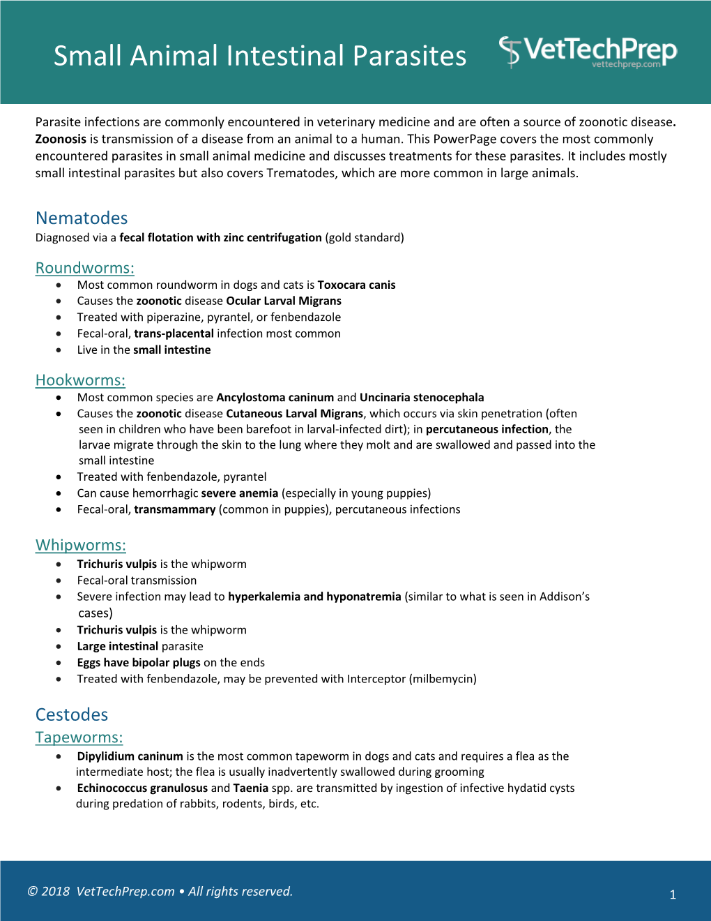 Small Animal Intestinal Parasites