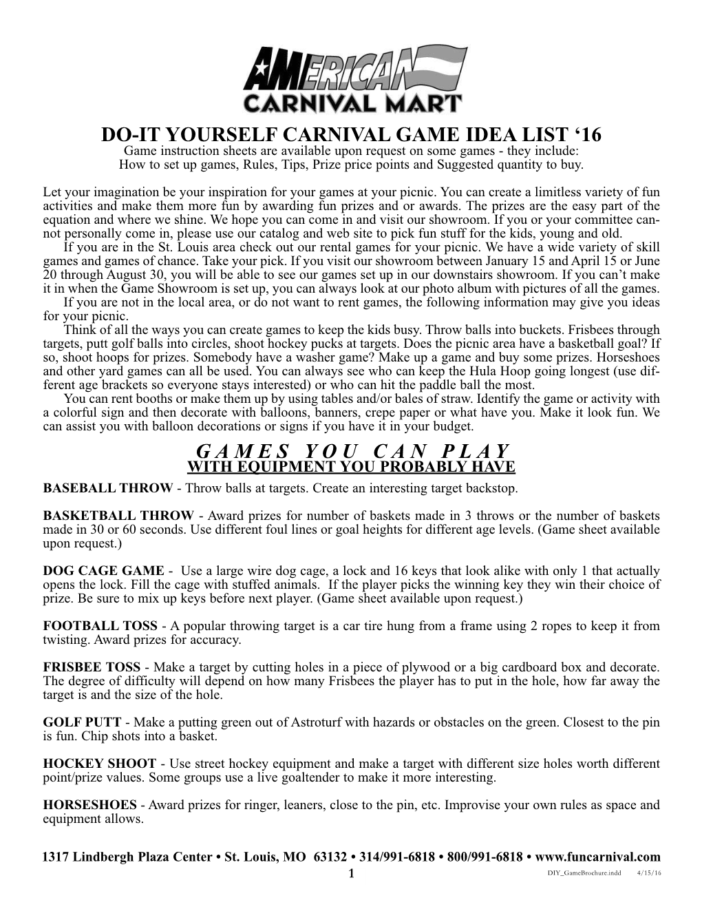 Do-It Yourself Carnival Game Idea List