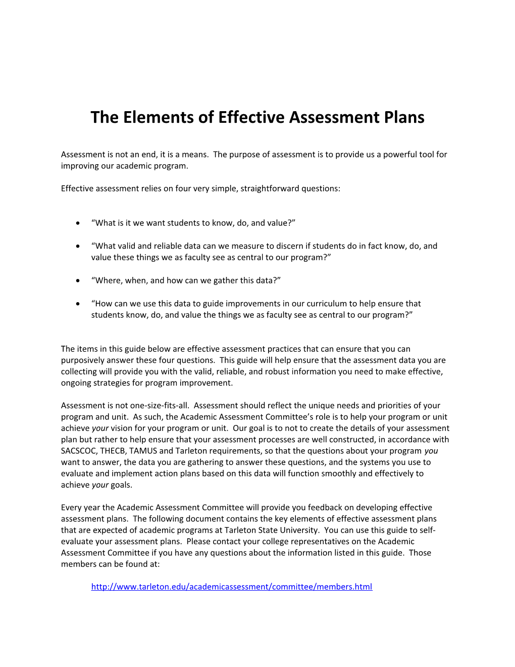 The Elements of Effective Assessment Plans