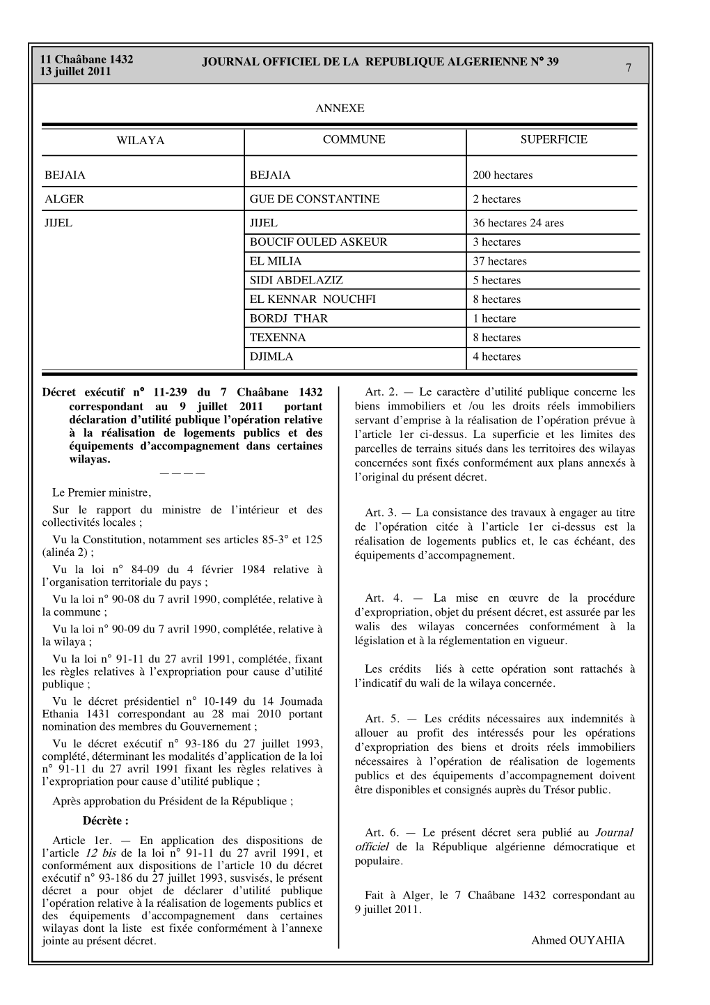 JOURNAL OFFICIEL DE LA REPUBLIQUE ALGERIENNE N° 39 13 Juillet 2011 7