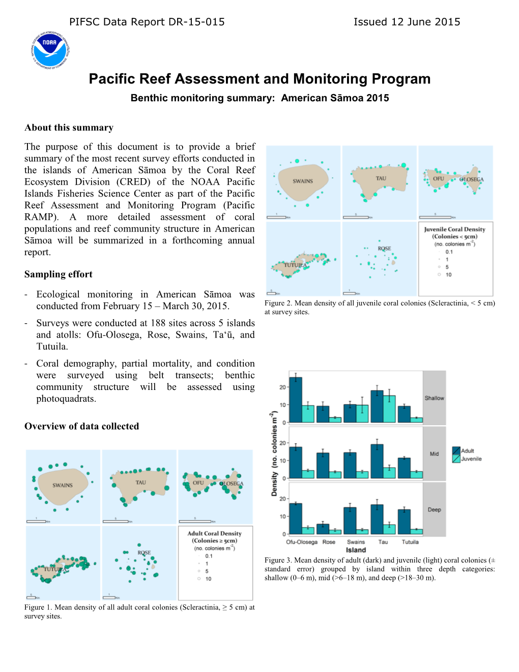 Pacific Reef Assessment and Monitoring Program Benthic Monitoring Summary: American Sāmoa 2015